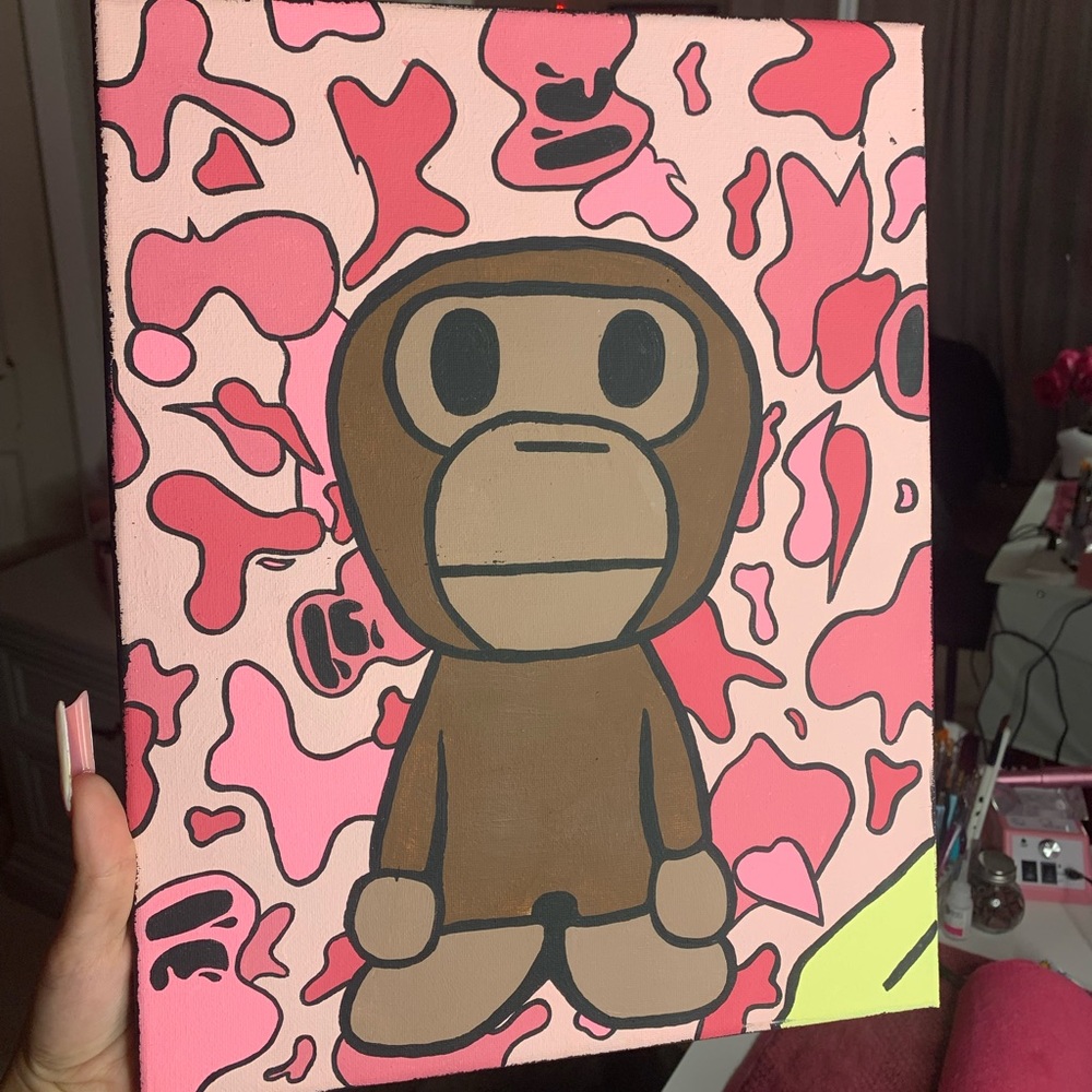 Bape X baby milo pink painted canvas